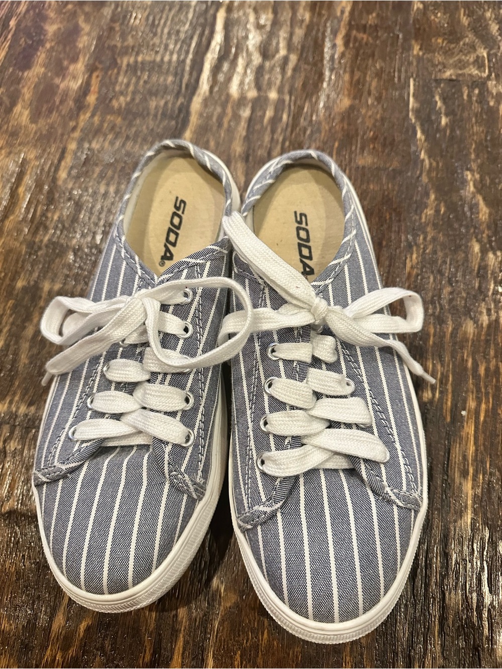 Soda women’s Blue and White Striped Canvas Sneakers